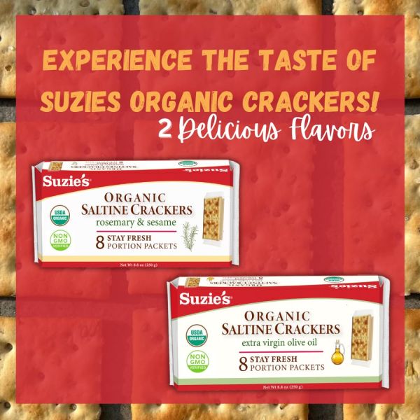 Suzie's Organic Saltine Crackers, Salt and Extra Virgin Olive Oil - 8.8 oz