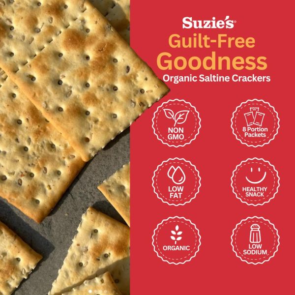 Suzie's Organic Saltine Crackers, Salt and Extra Virgin Olive Oil - 8.8 oz
