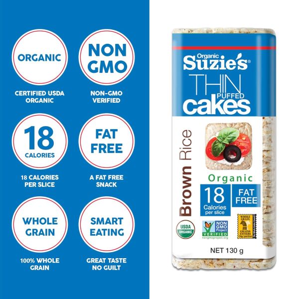 Suzie's Organic Brown Rice Cake Thins, Unsalted