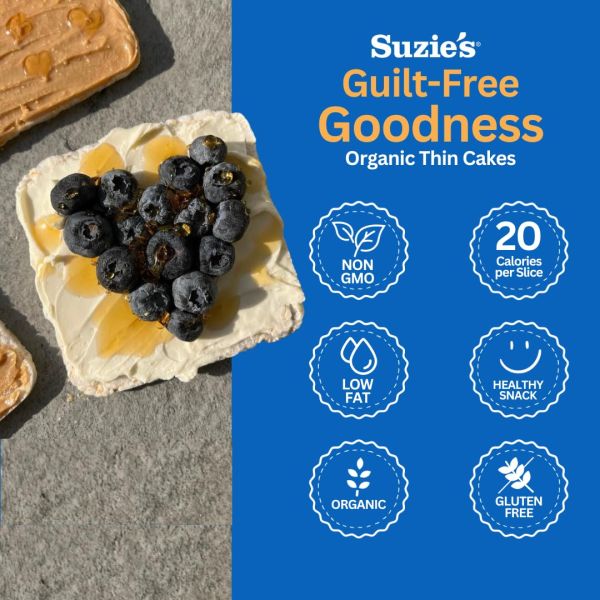 Suzie's Organic Brown Rice Cake Thins, Unsalted