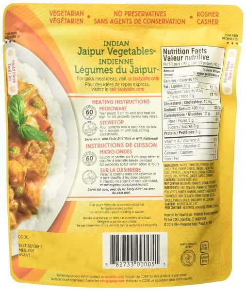 Tasty Bite Gluten Free Non-GMO Vegetables & Paneer - 10 oz