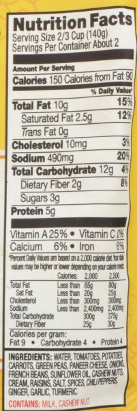 Tasty Bite Gluten Free Non-GMO Vegetables & Paneer - 10 oz