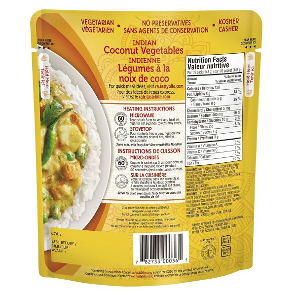 Tasty Bite Gluten Free Non-GMO Coconut Vegetables - 10 oz