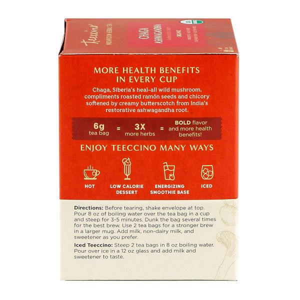 Teeccino Chaga Ashwagandha Tea, Butterscotch Cream - 25 Tea Bags