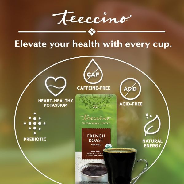 Teeccino Chicory Herbal Coffee Alternative, Organic Mediterranean Blend French Roast