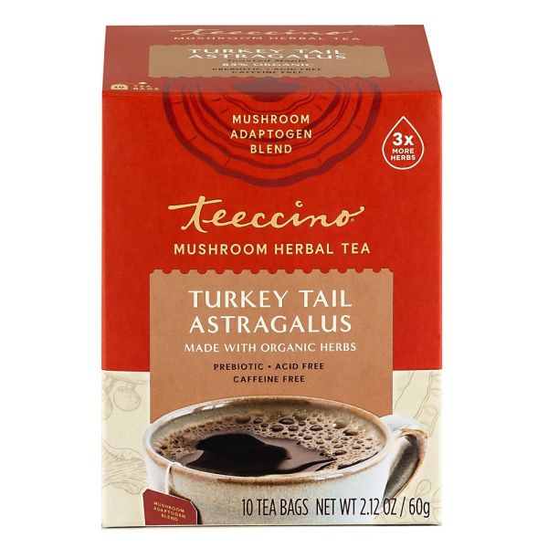 Teeccino Mushroom Herbal Tea, Turkey Tail Astragalus, Caffeine Free - 10 Tea Bags