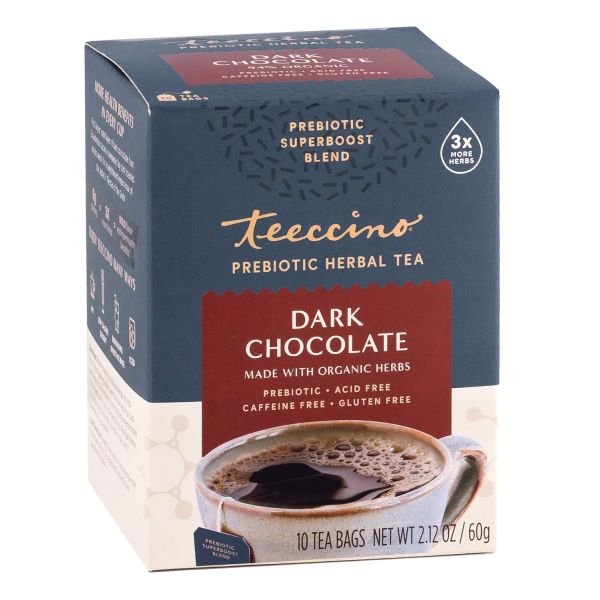 Teeccino Prebiotic Superboost Herbal Tea, Dark Chocolate - 10 Tea Bags