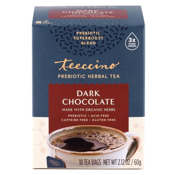 Teeccino Prebiotic Superboost Herbal Tea, Dark Chocolate - 10 Tea Bags