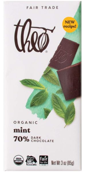 Theo Organic 70% Dark Chocolate Bar, Mint - 3 oz