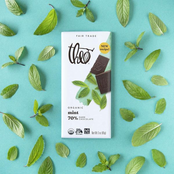 Theo Organic 70% Dark Chocolate Bar, Mint - 3 oz