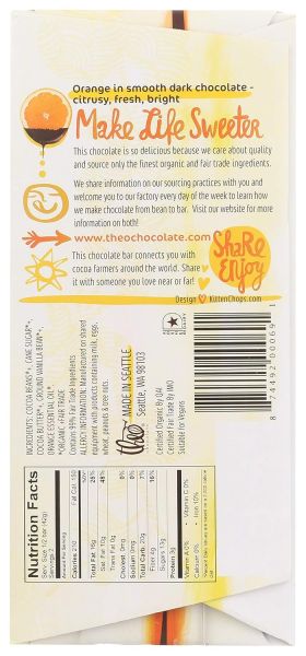 Theo Organic 70% Dark Chocolate Bar, Orange - 3 oz