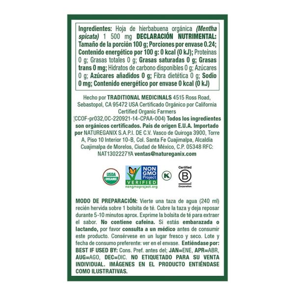 Traditional Medicinals Organic Spearmint Herbal Tea - 16 Tea Bags