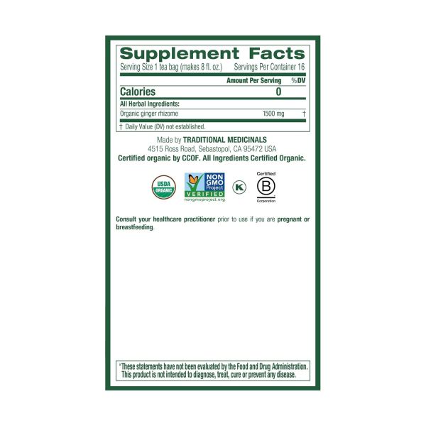 Traditional Medicinals Organic Ginger Herbal Tea - 16 Tea Bags