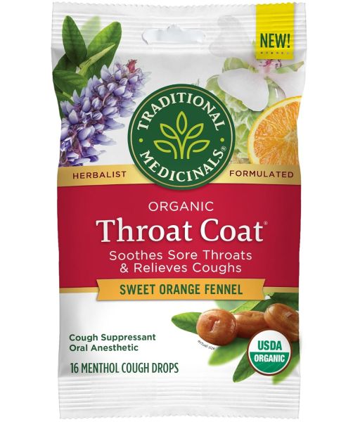Traditional Medicinals Organic Throat Coat Lozenges, Sweet Orange Fennel