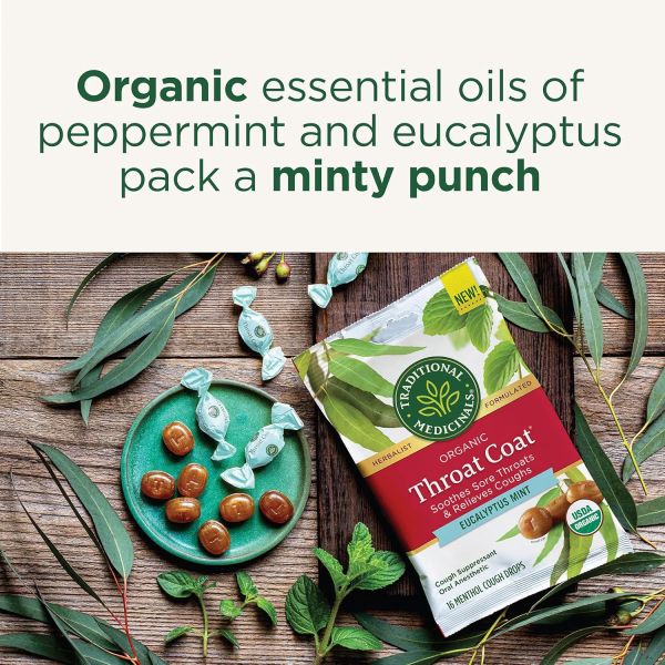 Traditional Medicinals Organic Throat Coat Lozenges, Eucalyptus Mint