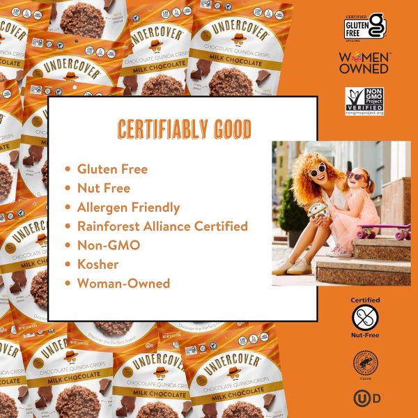 Undercover Snacks Chocolate Crispy Quinoa Snack, Dark Chocolate + Sea Salt