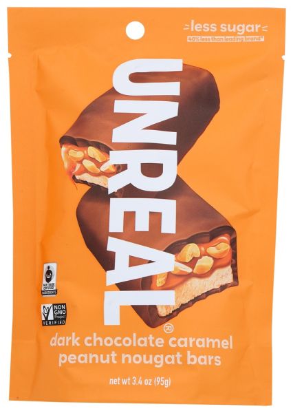 Unreal Dark Chocolate Caramel Peanut Nougat Candy Bars - 3.4 oz