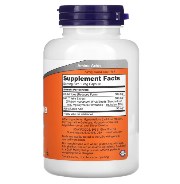 NOW Glutathione - 500 mg - 120 Veg Capsules