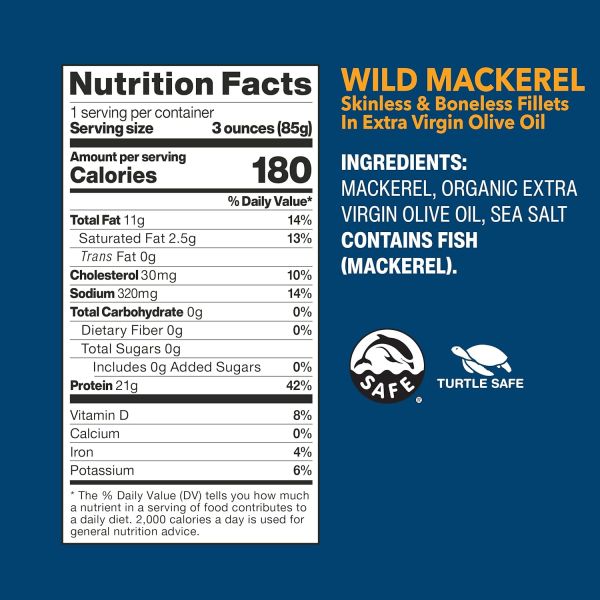 Wild Planet Wild Mackerel Fillet in Extra Virgin Olive Oil - 4.4 oz