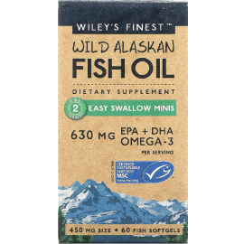 Wiley's Finest Wild Alaskan Fish Oil Easy Swallow Minis - 630 mg - 60 Softgels