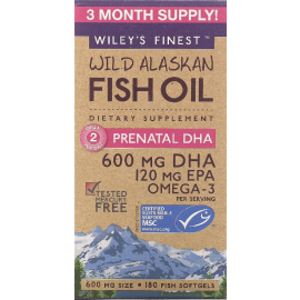 Wiley's Finest Wild Alaskan Fish Oil Prenatal DHA - 600 mg - 180 Softgels