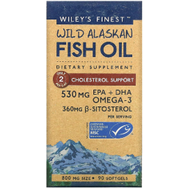 Wiley's Finest Wild Alaskan Fish Oil Cholesterol Support - 800 mg - 90 Softgels
