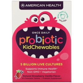 American Health Probiotic KidChewables Natural Strawberry Vanilla Flavor 5 Billion Live Cultures 30 Chewable Tablets