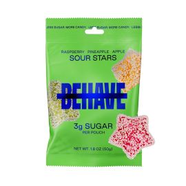 BEHAVE Low Sugar Gummy Candy, Sour Stars Raspberry Pineapple Apple
