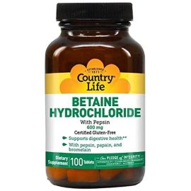 Country Life Betaine Hydrochloride with Pepsin 600 mg 100 Tablets