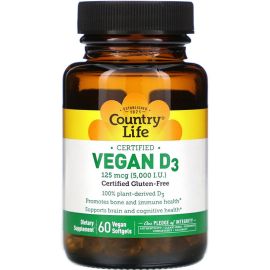 Country Life Vegan D3 Gluten Free - 5000 IU - 60 Vegetarian Softgels