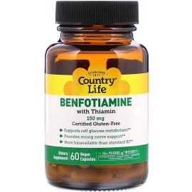 Country Life Benfotiamine with Thiamin - 150 mg - 60 Vegetarian Capsules