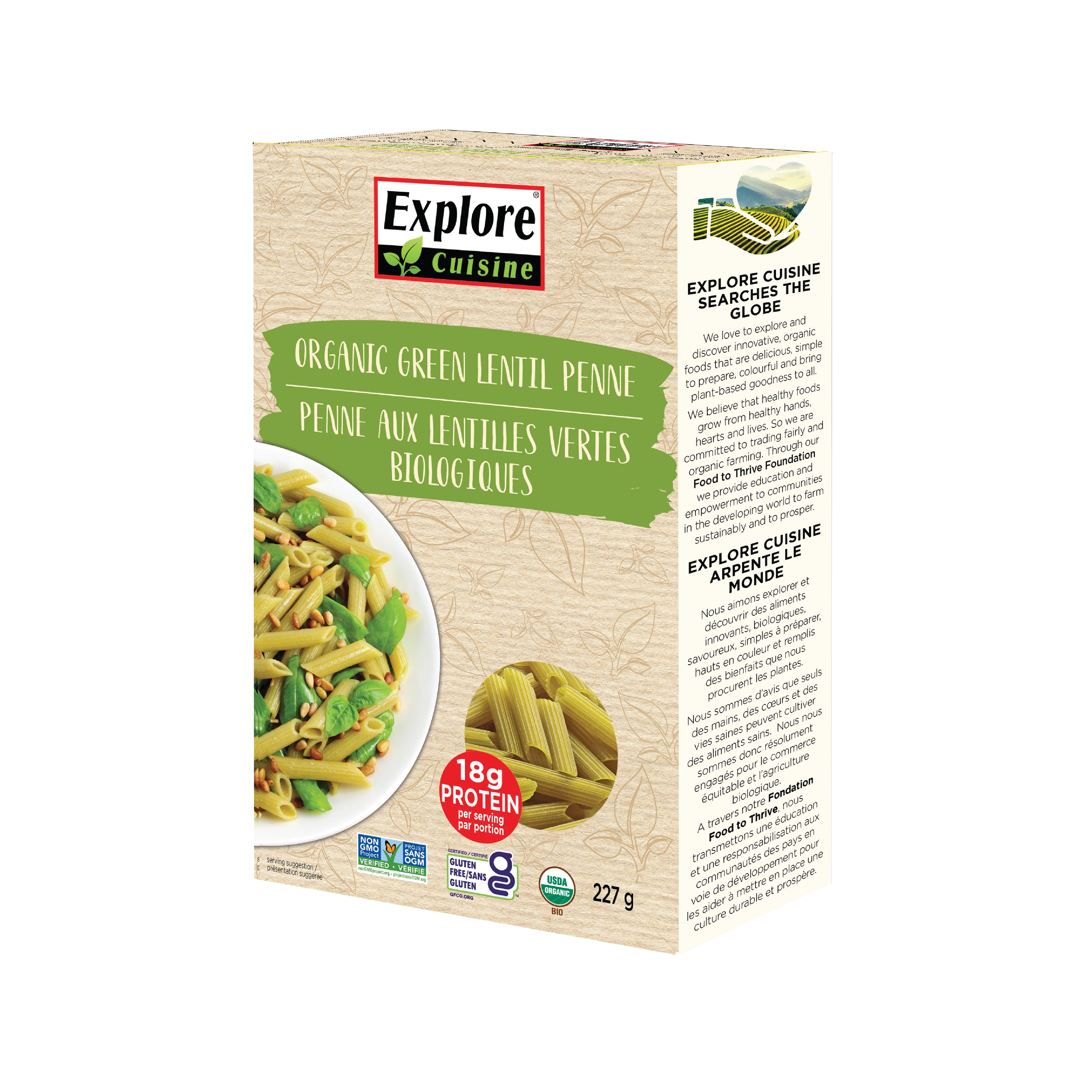 Explore Cuisine Organic Green Lentil Penne Pasta
