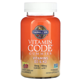 Garden of Life, Vitamin Code Gummies, Vitamins D3 & K2, Raspberry Lemon, 45 Gummies