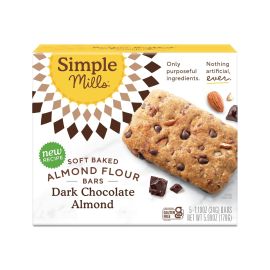 Simple Mills Gluten Free Soft Baked Almond Flour Bars, Dark Chocolate Almond