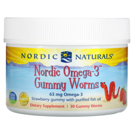 Nordic Naturals, Nordic Omega-3 Gummy Worms, Strawberry, 63 mg, 30 Gummy Worms