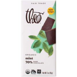 Theo Organic 70% Dark Chocolate Bar, Mint - 3 oz