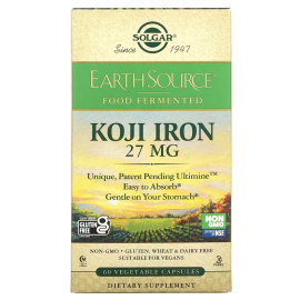 Solgar EarthSource Food Fermented Koji Iron 27 mg 60 Vegetable Capsules