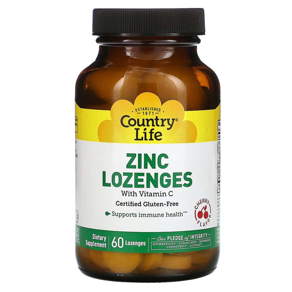 Country Life Zinc Lozenges with Vitamin C Cherry 60 Lozenges Organic