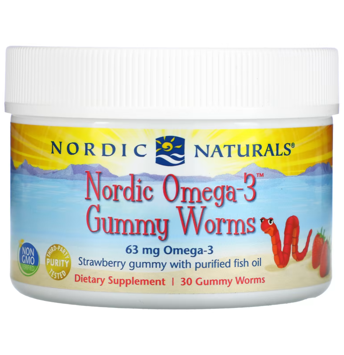 Nordic Naturals, Nordic Omega3 Gummy Worms, Strawberry, 63 mg, 30