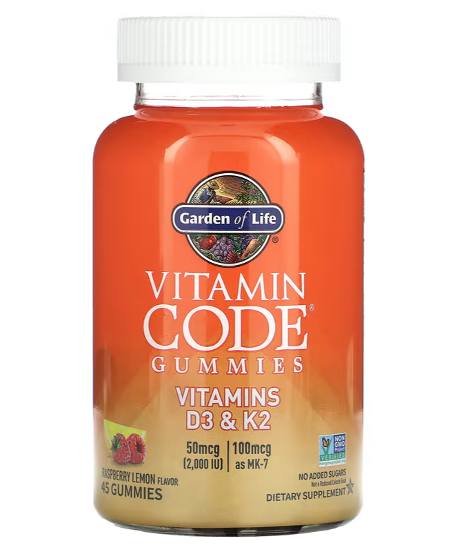 Garden of Life, Vitamin Code Gummies, Vitamins D3 & K2, Raspberry